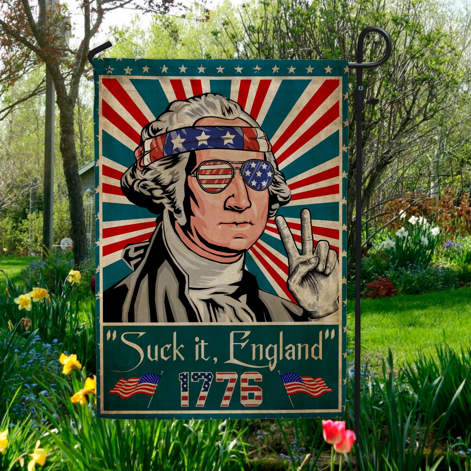 5KT. Suck it, England 1776 copy Garden Flag Mockup 5