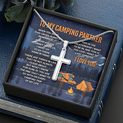 To My Camping Partner When You Wear This Cross Always Remember Artisan Crafted Cross Necklace - Camper Gifts