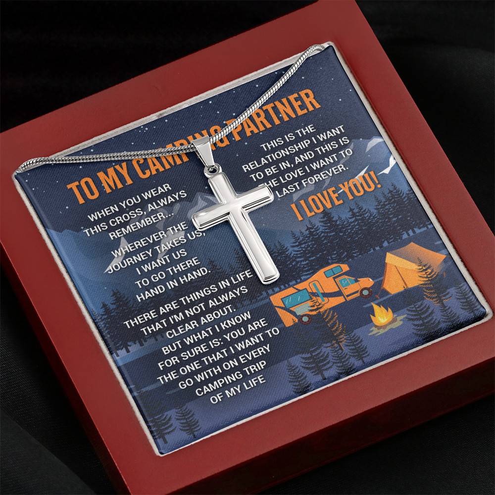To My Camping Partner When You Wear This Cross Always Remember Artisan Crafted Cross Necklace - Camper Gifts