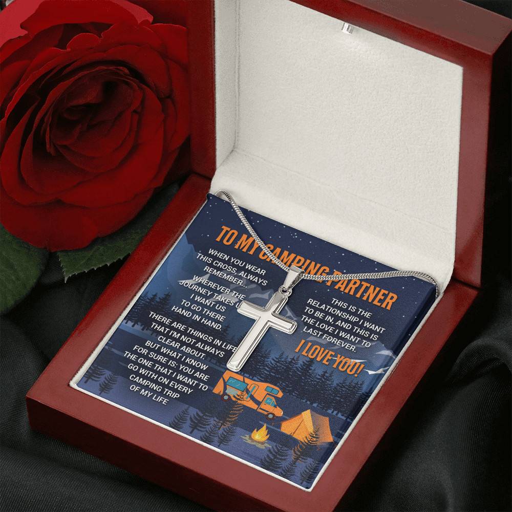 To My Camping Partner When You Wear This Cross Always Remember Artisan Crafted Cross Necklace - Camper Gifts
