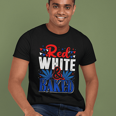 Red White & Baked Marijuana Weed Happy 4th Of July T-shirt - V-Neck Tee