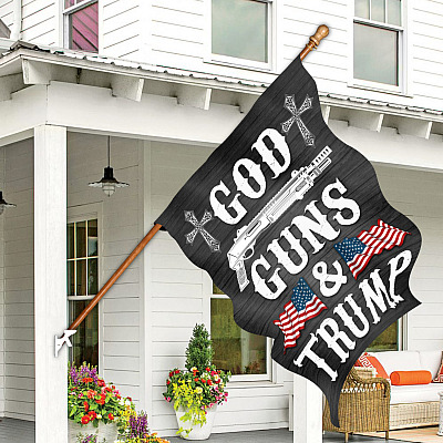 Cross God Guns and Trump Pro Trump Pro Guns American House Flag - Garden Flag