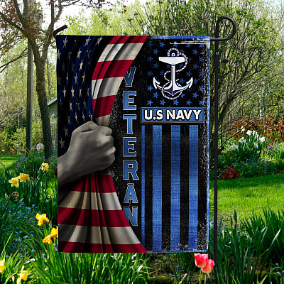 US Navy Veteran Hand Pulling American Flag Outdoor House Flag - Navy Veteran Home Garden Flag