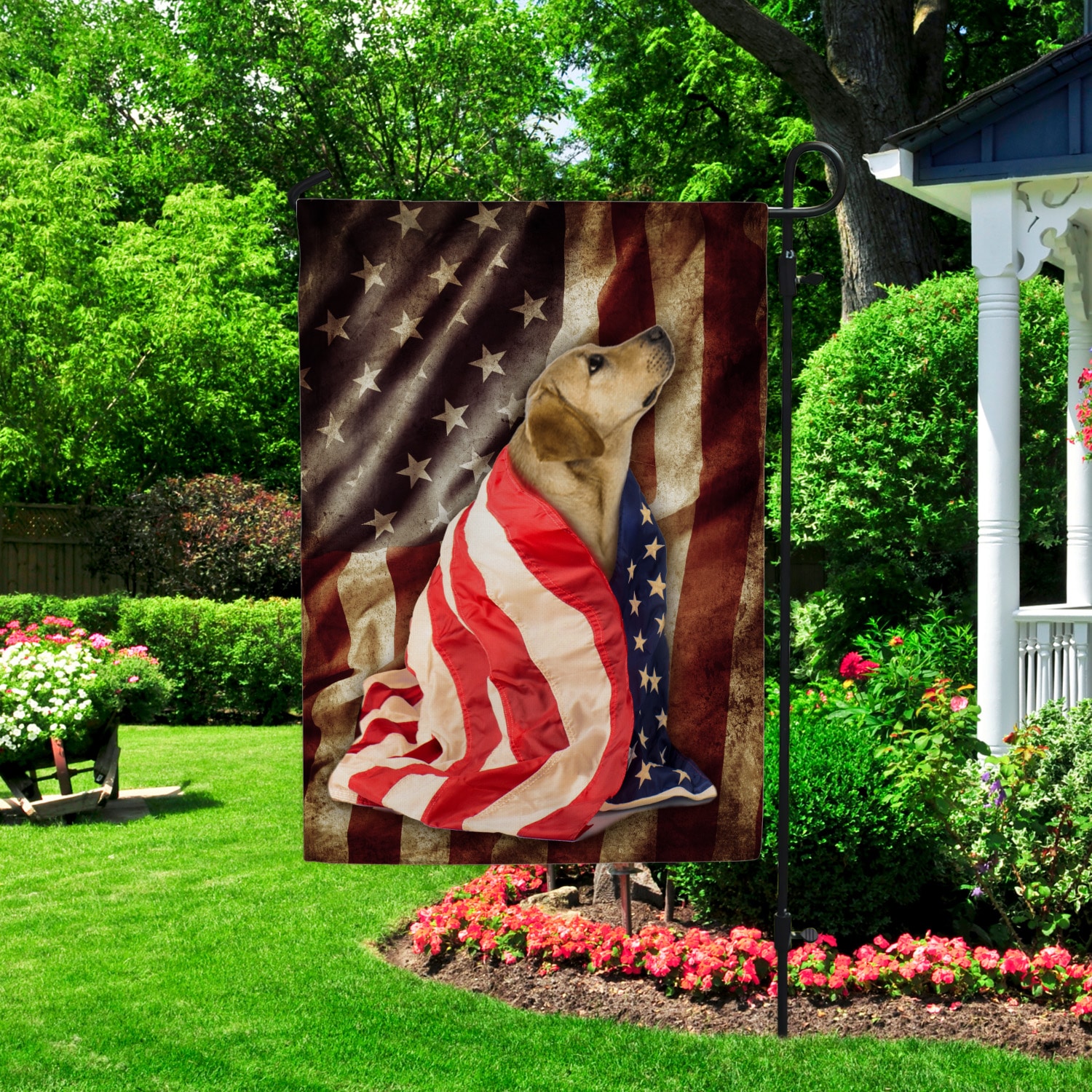 3LV. Dog and Flag 4th July-2 Garden Flag Mockup 2