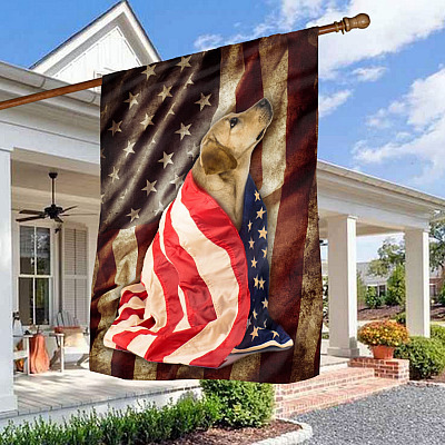 American Flag with My Love Golden Retriever 4th of July Patriotic House Flag - Garden Flag