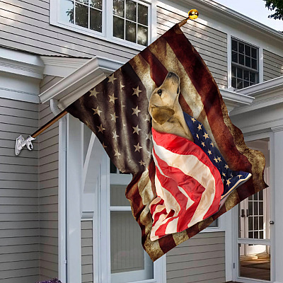 Alternative view of American Flag with My Love Golden Retriever 4th of July Patriotic House Flag - Garden Flag