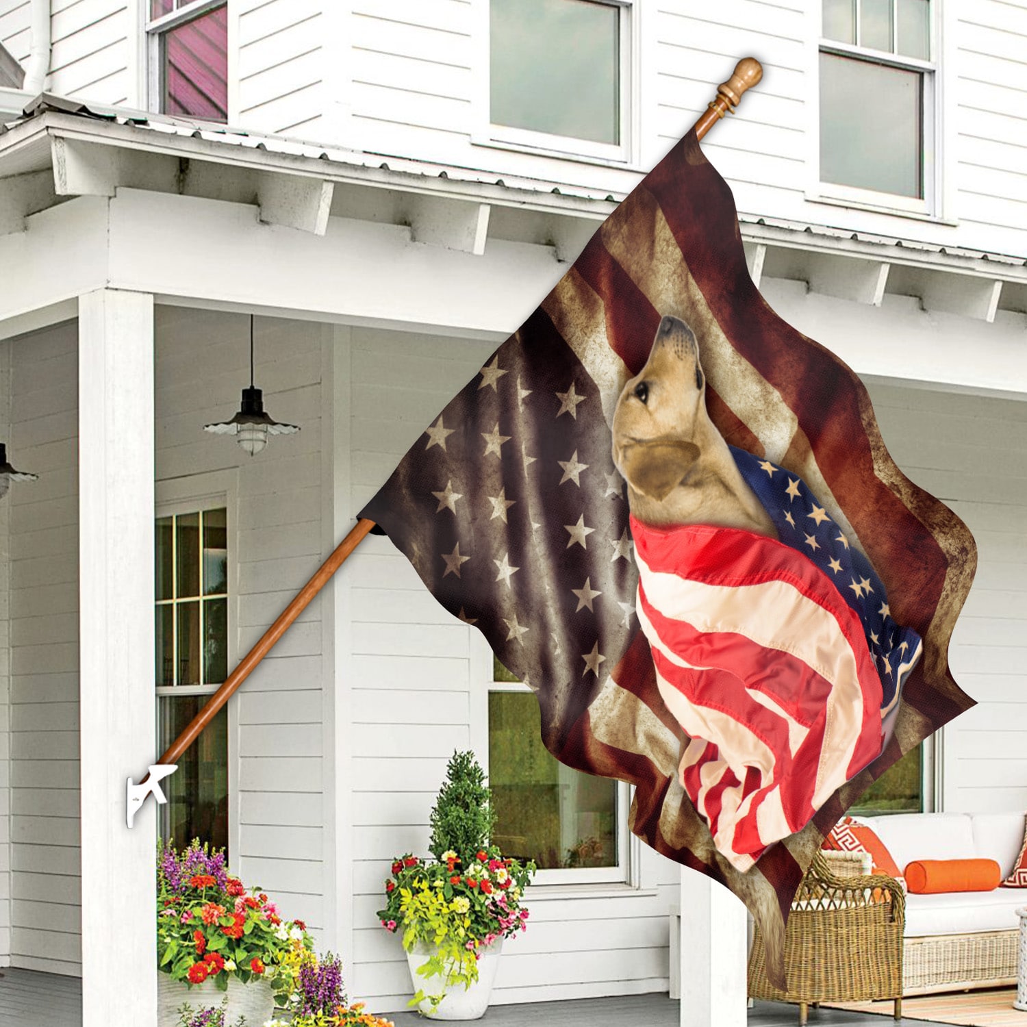 3LV. Dog and Flag 4th July-2 House Flag Mockup 7
