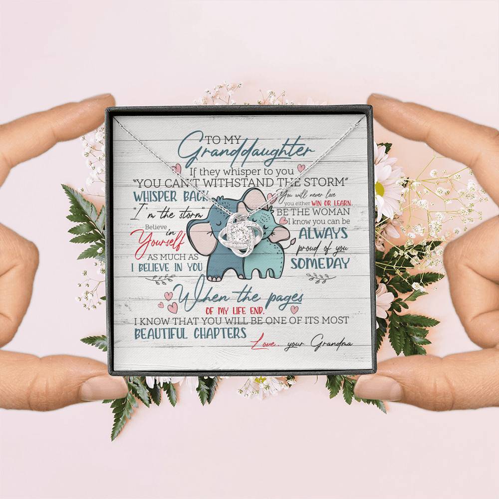 To My Granddaughter If They Whisper To You Elephant Love Knot Necklace - Granddaughter Gifts From Grandma