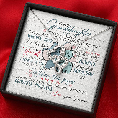 To My Granddaughter If They Whisper To You Elephant Double Hearts Necklace - Granddaughter Gifts From Grandma