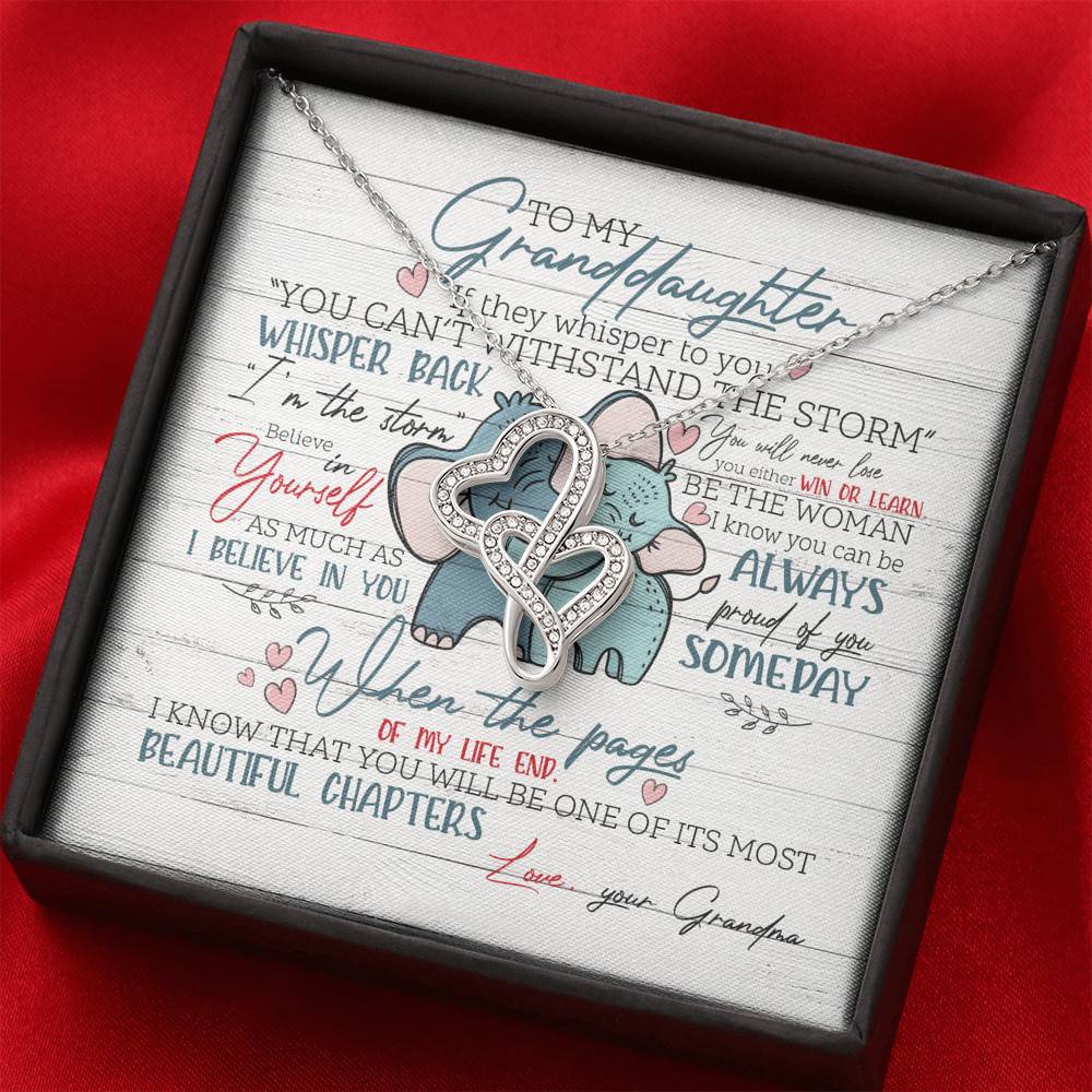 To My Granddaughter If They Whisper To You Elephant Double Hearts Necklace - Granddaughter Gifts From Grandma