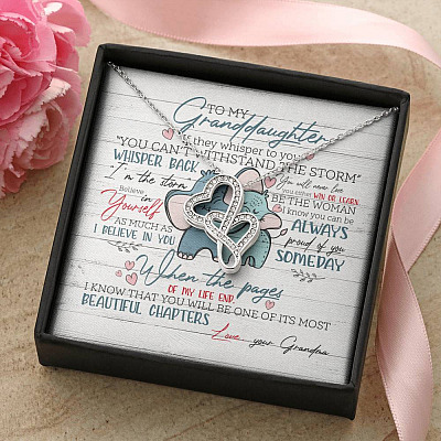 To My Granddaughter If They Whisper To You Elephant Double Hearts Necklace - Granddaughter Gifts From Grandma