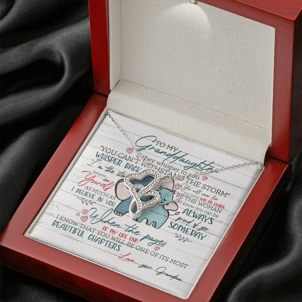 To My Granddaughter If They Whisper To You Elephant Double Hearts Necklace - Granddaughter Gifts From Grandma