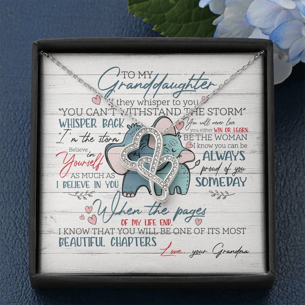 To My Granddaughter If They Whisper To You Elephant Double Hearts Necklace - Granddaughter Gifts From Grandma