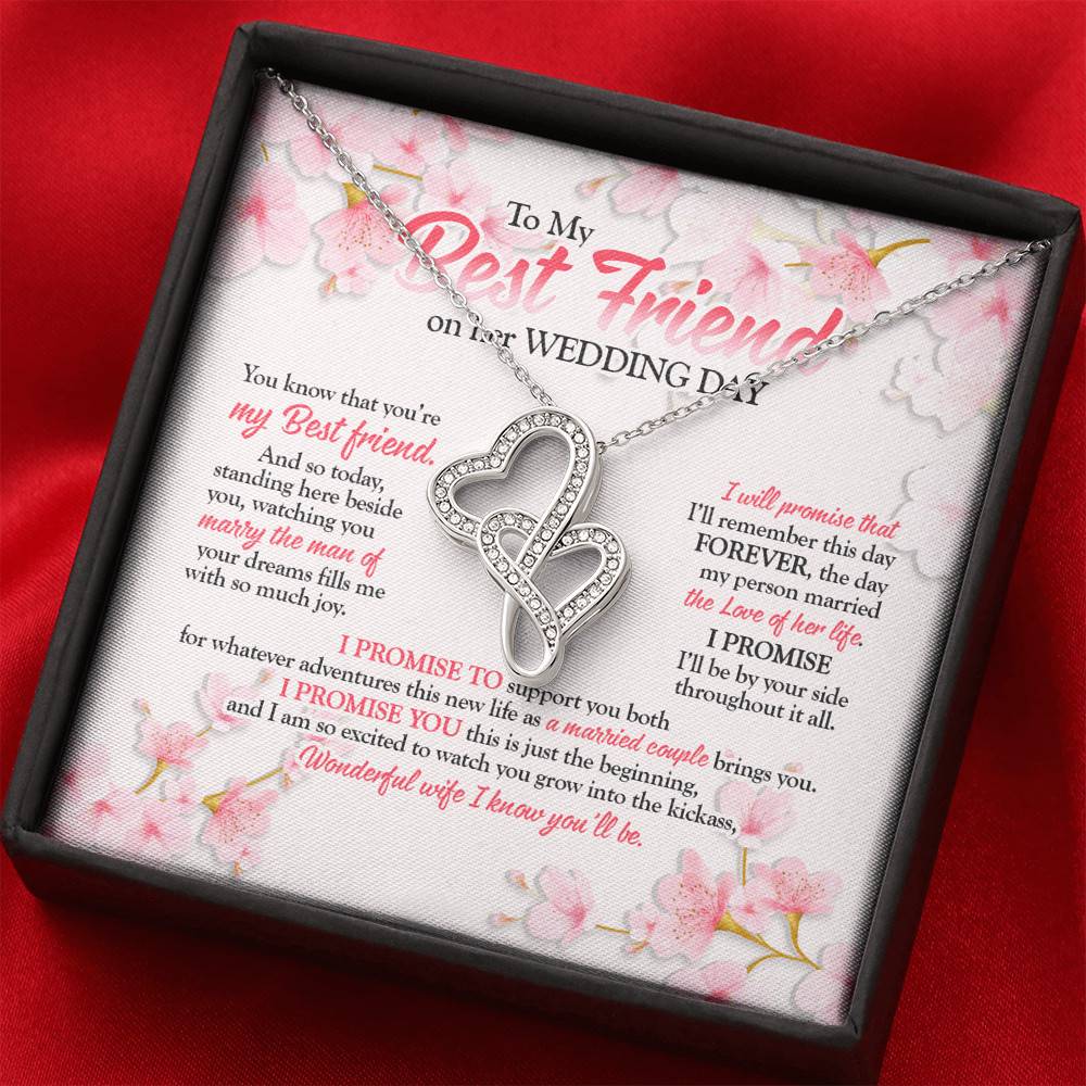 To My Best Friend On Her Wedding Day Double Hearts Necklace - Friend To Bride Necklace Wedding Gift For Bride