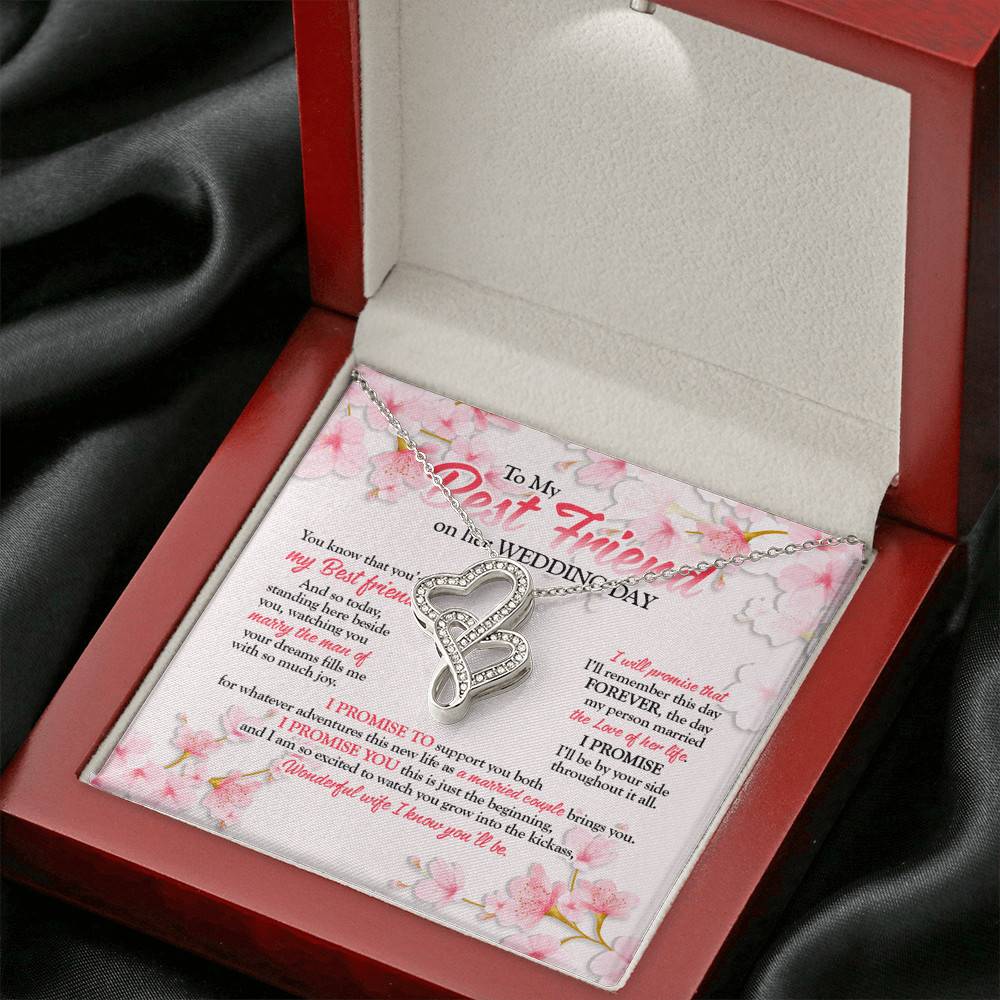 To My Best Friend On Her Wedding Day Double Hearts Necklace - Friend To Bride Necklace Wedding Gift For Bride