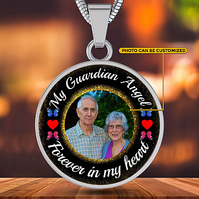 Custom Photo My Guardian Angel Necklace - Forever In My Heart Necklace - Memorial Photo Circle Pendant