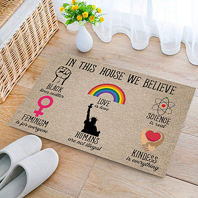 Alternative view of In This House We Believe Black Love LGBT Science Feminism Humans Kindness Equality Indoor Outdoor Doormat