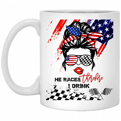 He Races Mug, White, 11 oz. White Mug