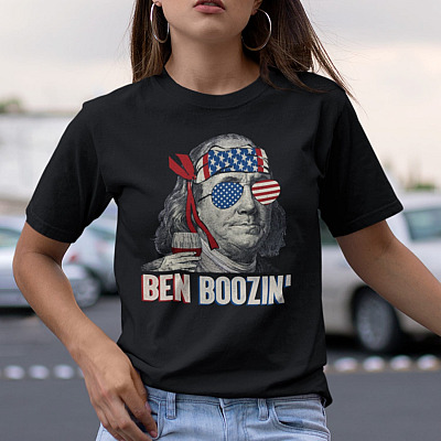 Ben Boozin Benjamin Drankin Fourth of July Drinking T-Shirt - V-Neck Tee