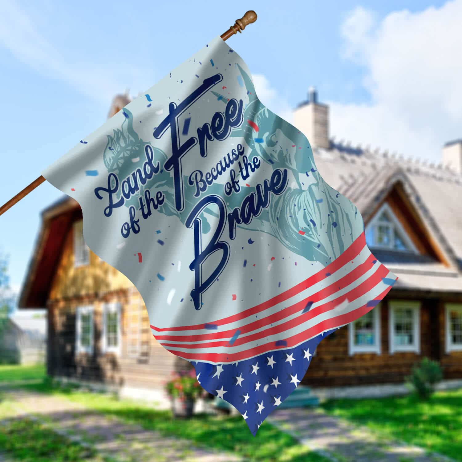 4TM. Land Free Brave(4) House Flag Mockup 5
