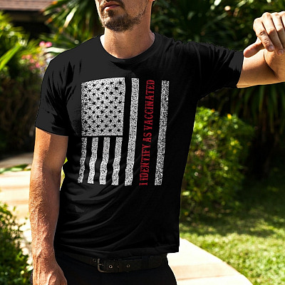 Alternative view of American Flag I Identify as Vaccinated Fourth of July T-Shirt - V-Neck Tee