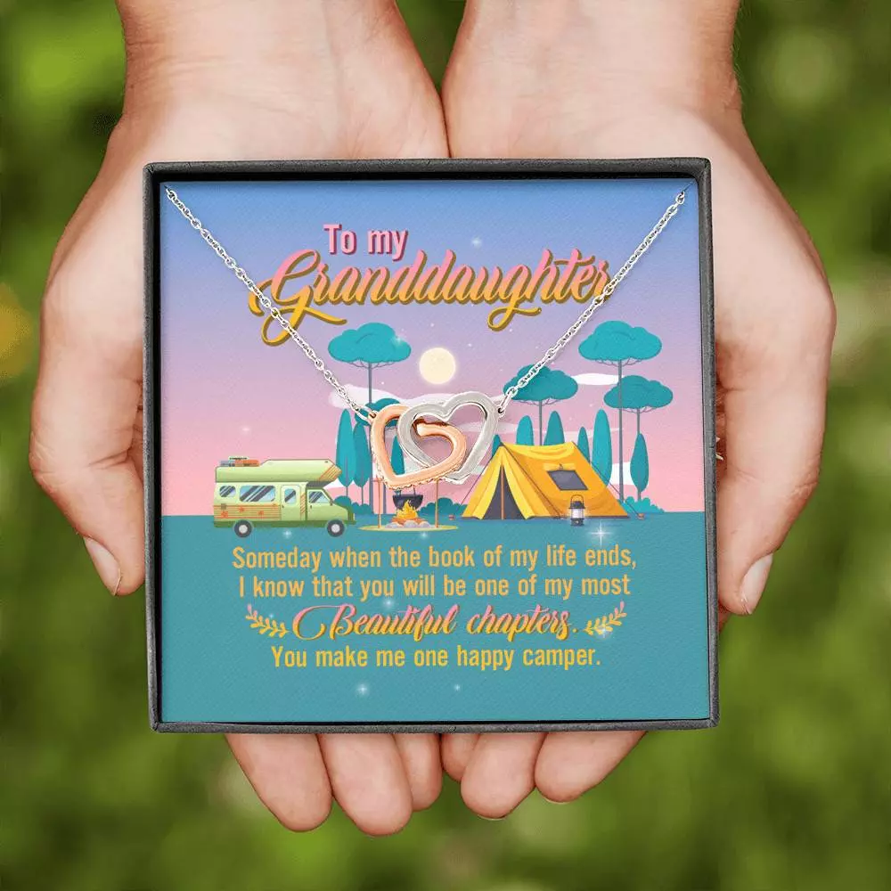 To My Granddaughter Someday When The Book Of My Life Ends Camping Interlocking Hearts Pendant Necklace