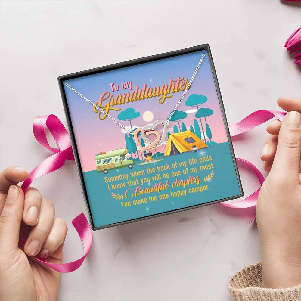 To My Granddaughter Someday When The Book Of My Life Ends Camping Interlocking Hearts Pendant Necklace