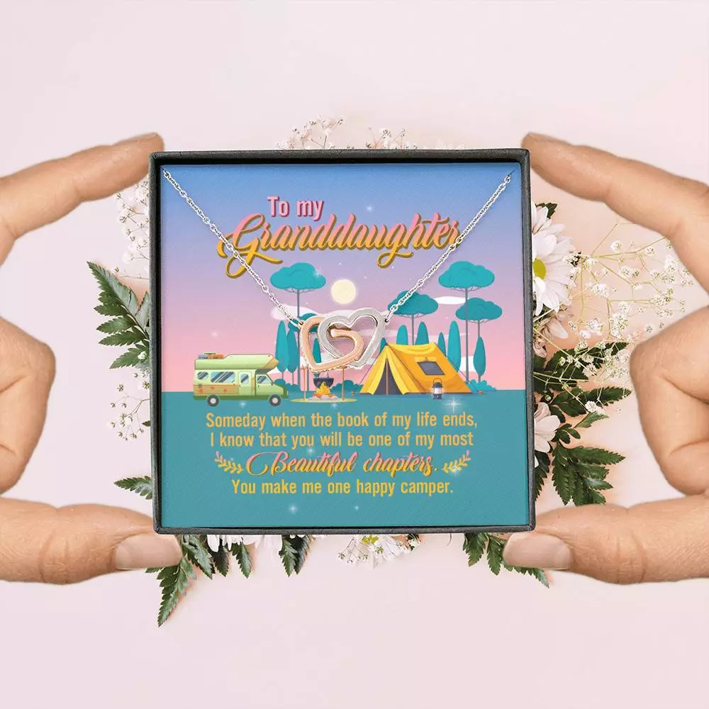 To My Granddaughter Someday When The Book Of My Life Ends Camping Interlocking Hearts Pendant Necklace