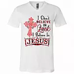 I Don't Believe In Luck I, White, V-Neck T-Shirt