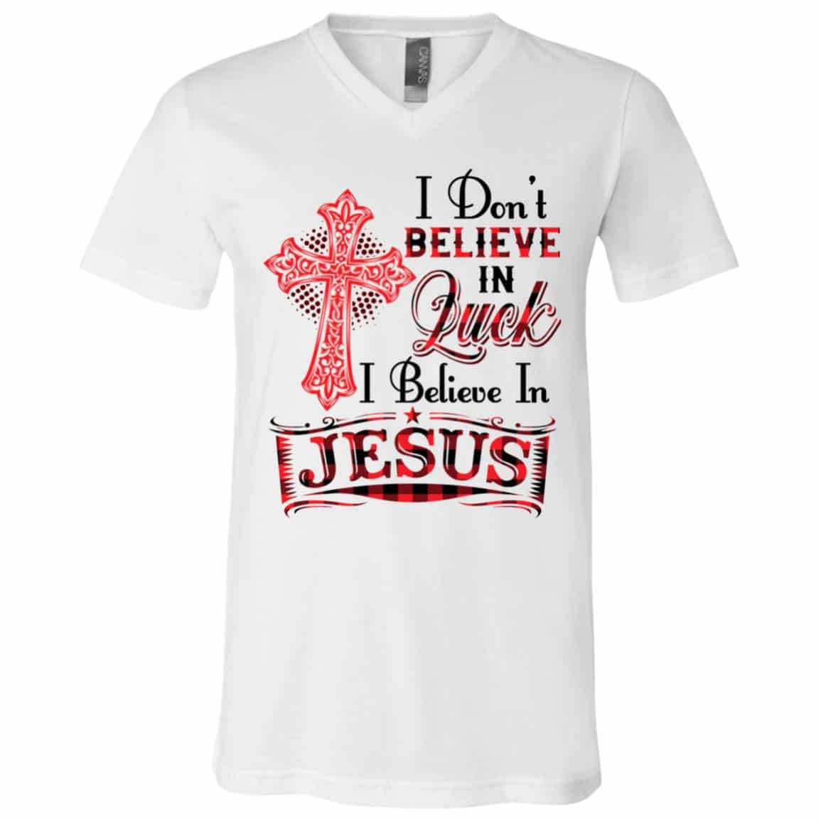 I Don't Believe In Luck I, White, V-Neck T-Shirt