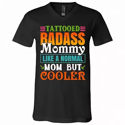 Tattooed Badass Mommy, Black, V-Neck T-Shirt