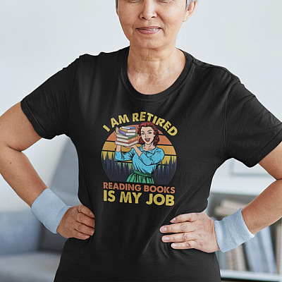 Vintage I Am Retired Reading Books Is My Job T-shirt - V-neck - Gift For Book Lover Women