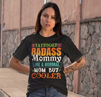 Alternative view of Tattooed Badass Mommy Like A Normal Mom But Cooler T-Shirt - V-Neck - Funny Tattooed Mom Shirt