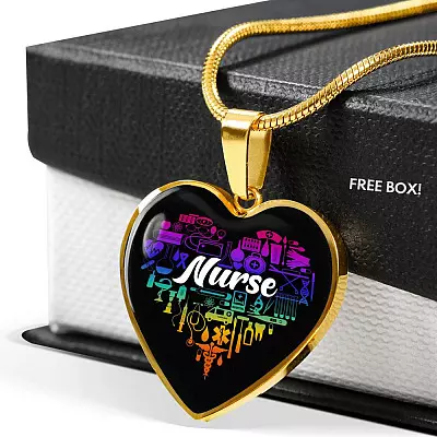 Rainbow Nurse Heart Proud Nurse Heart Pendant Necklace