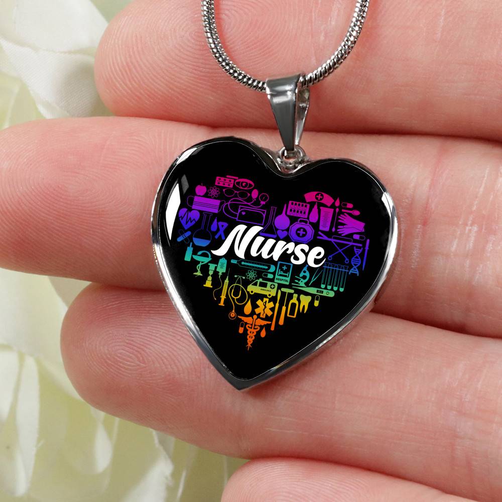 Rainbow Nurse Heart Proud Nurse Heart Pendant Necklace