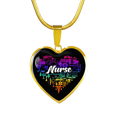 Rainbow Nurse Heart Proud Nurse Heart Pendant Necklace