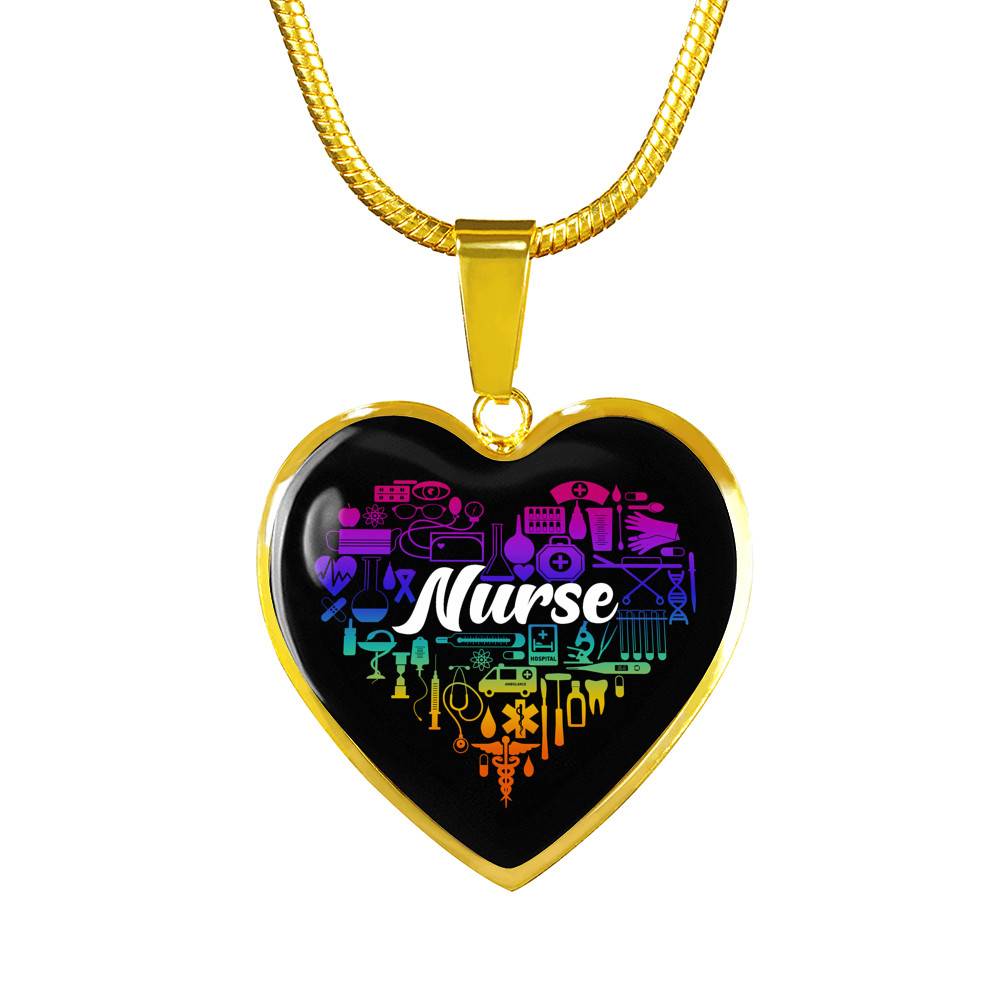 Rainbow Nurse Heart Proud Nurse Heart Pendant Necklace