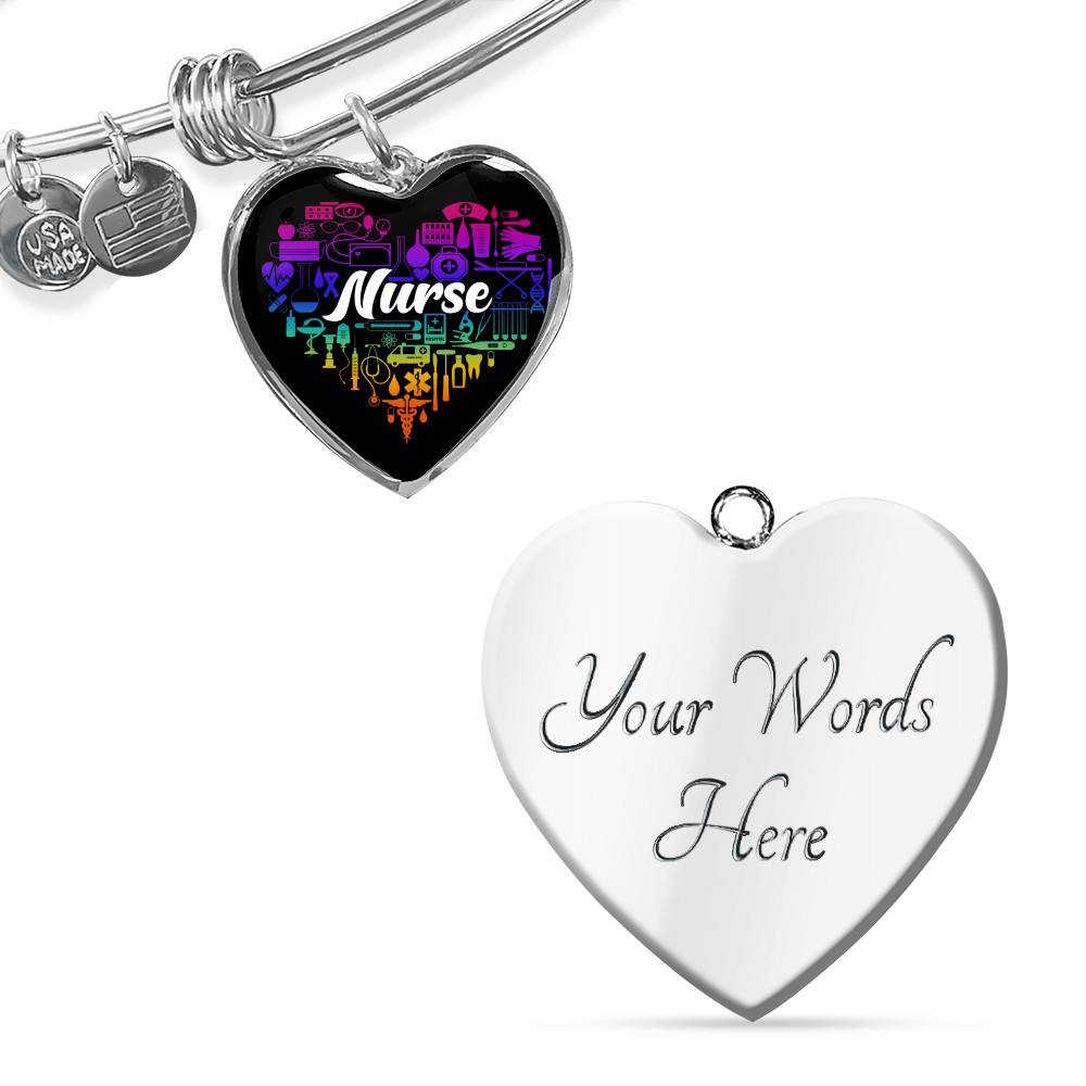 Rainbow Nurse Heart Proud Nurse Heart Pendant Necklace