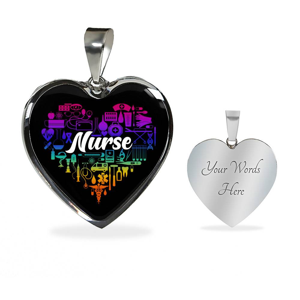 Rainbow Nurse Heart Proud Nurse Heart Pendant Necklace