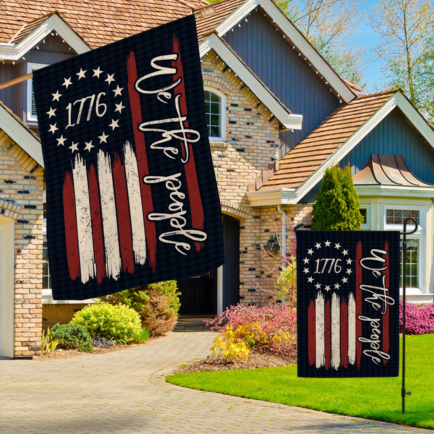 2. We The People America Old Flag (4) Garden & House Mockup 3
