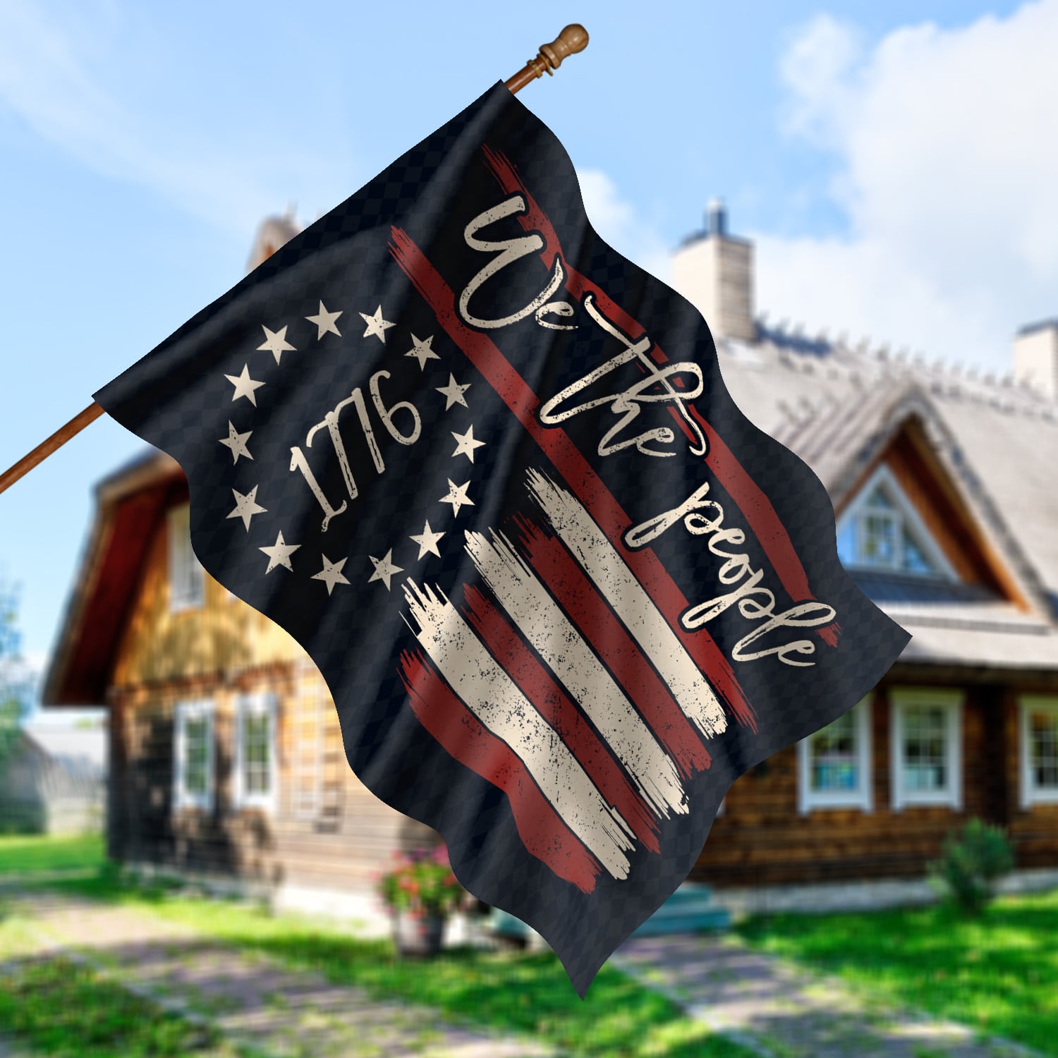 2. We The People America Old Flag (4) House Flag Mockup 5
