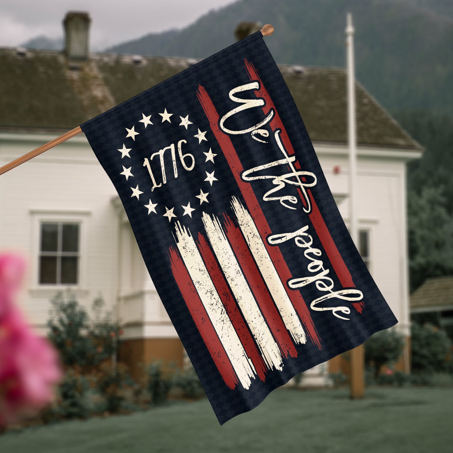 2. We The People America Old Flag (4) House Flag Mockup 4