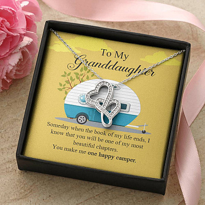 To My Granddaughter I Know You Make Me One Happy Camper Double Hearts Necklace