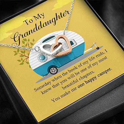 To My Granddaughter I Know You Make Me One Happy Camper Joined Interlocking Hearts Necklace