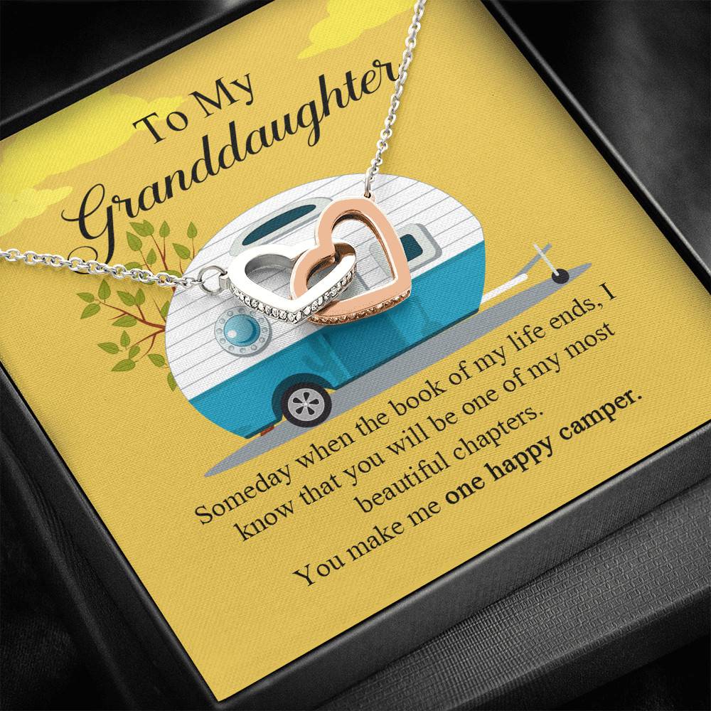 To My Granddaughter I Know You Make Me One Happy Camper Joined Interlocking Hearts Necklace