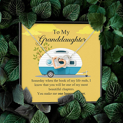 To My Granddaughter I Know You Make Me One Happy Camper Joined Interlocking Hearts Necklace