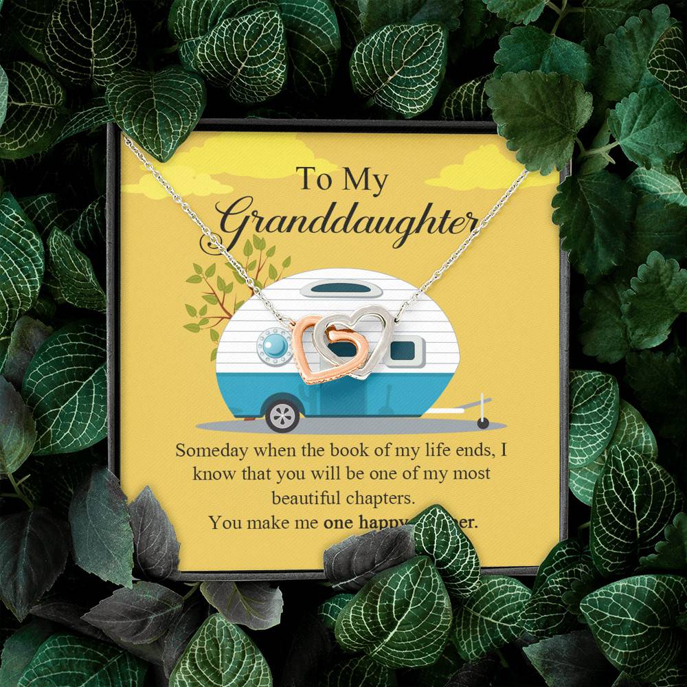 To My Granddaughter I Know You Make Me One Happy Camper Joined Interlocking Hearts Necklace