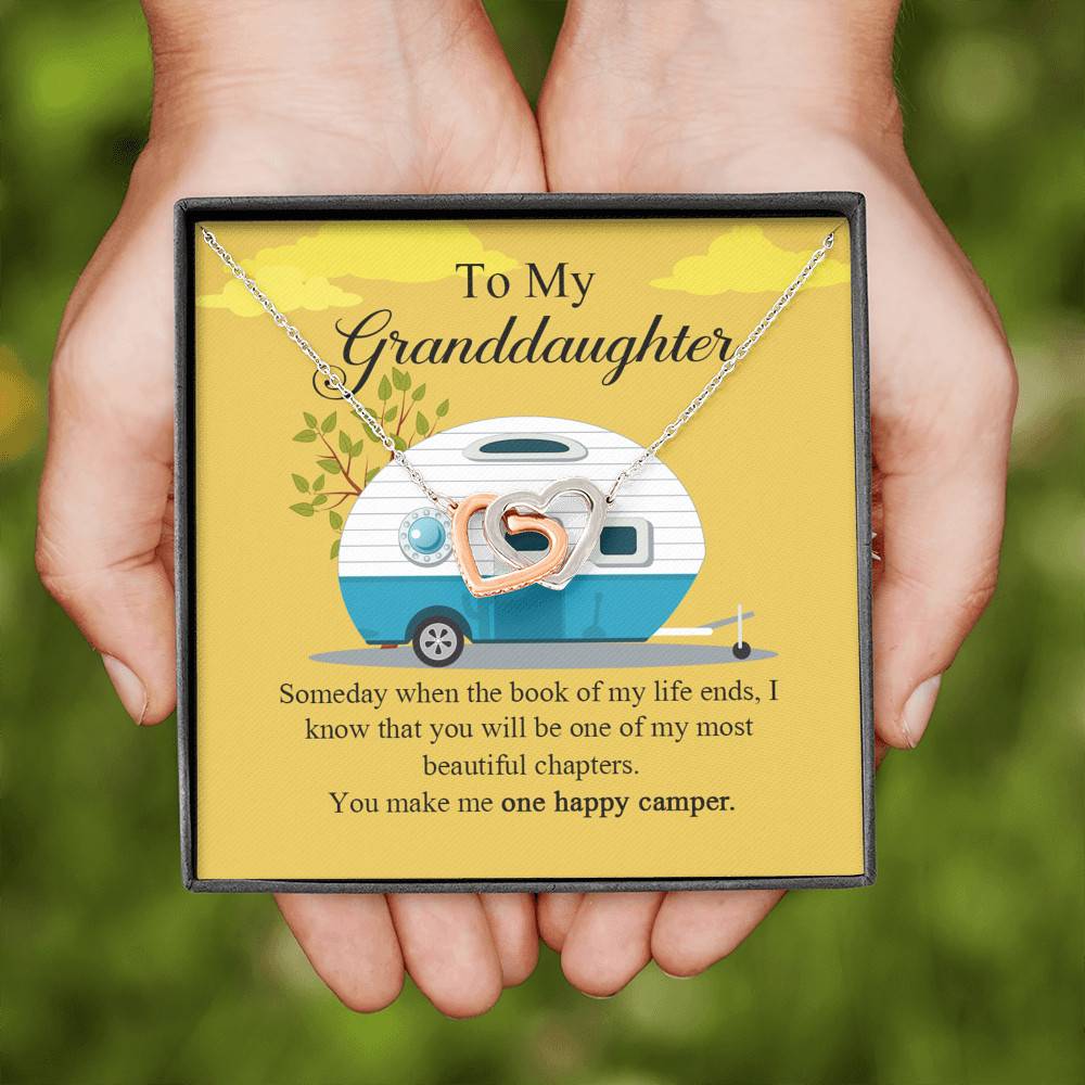 To My Granddaughter I Know You Make Me One Happy Camper Joined Interlocking Hearts Necklace