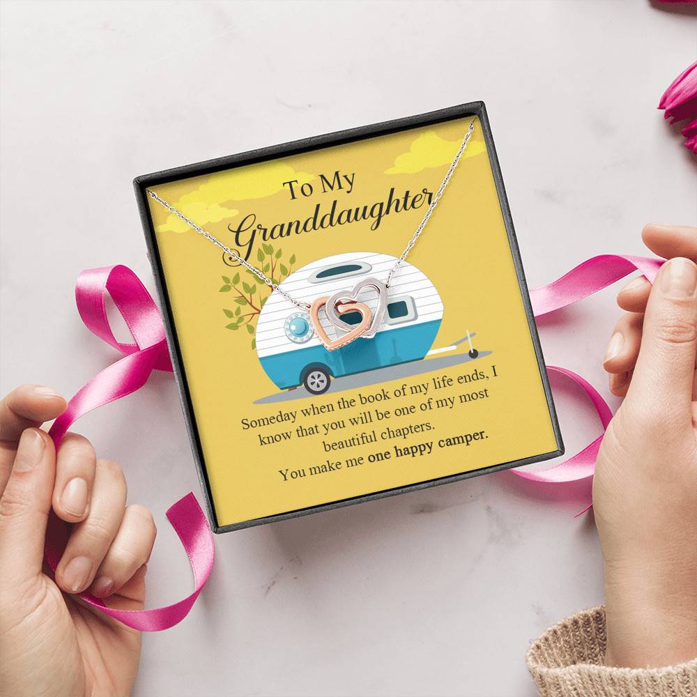 To My Granddaughter I Know You Make Me One Happy Camper Joined Interlocking Hearts Necklace