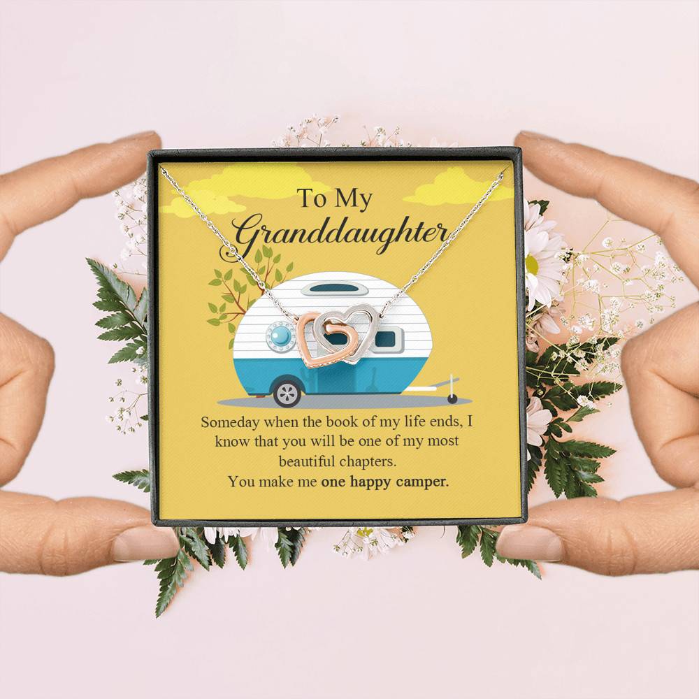 To My Granddaughter I Know You Make Me One Happy Camper Joined Interlocking Hearts Necklace